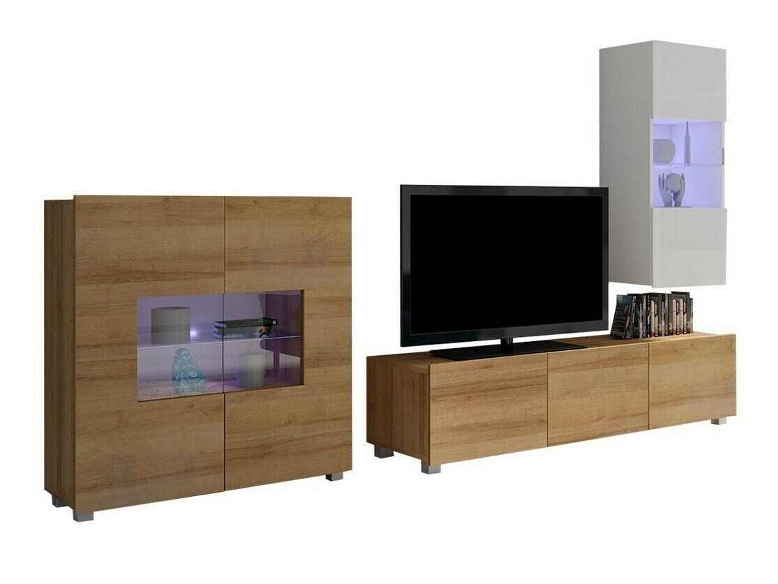 Set de living Remus VII (Stejar auriu + Alb + Alb lucios)
