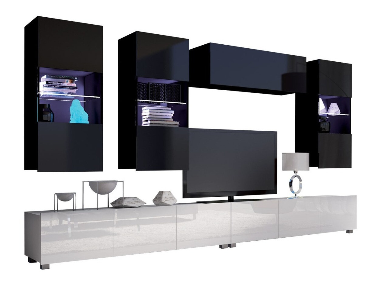 Set de living Tivdalu 109 (Alb + Alb lucios + Negru + Negru lucios)