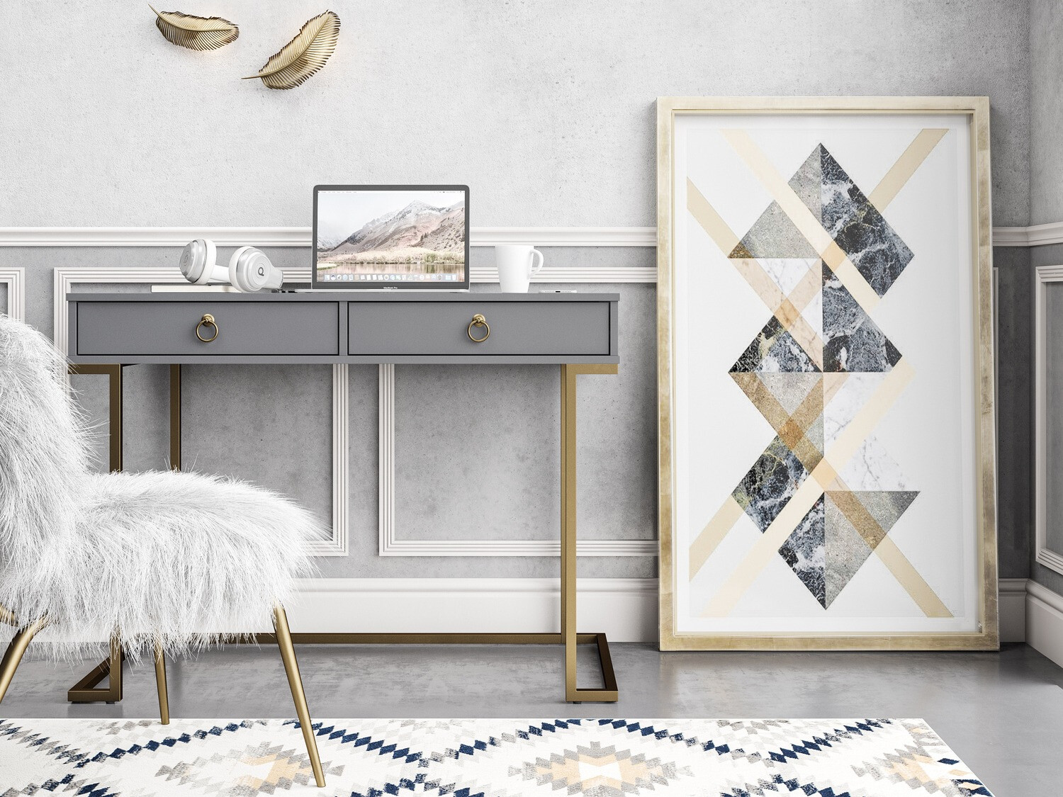 Birou CosmoLiving by Cosmopolitan Fersale 100 (Grafit + Auriu)