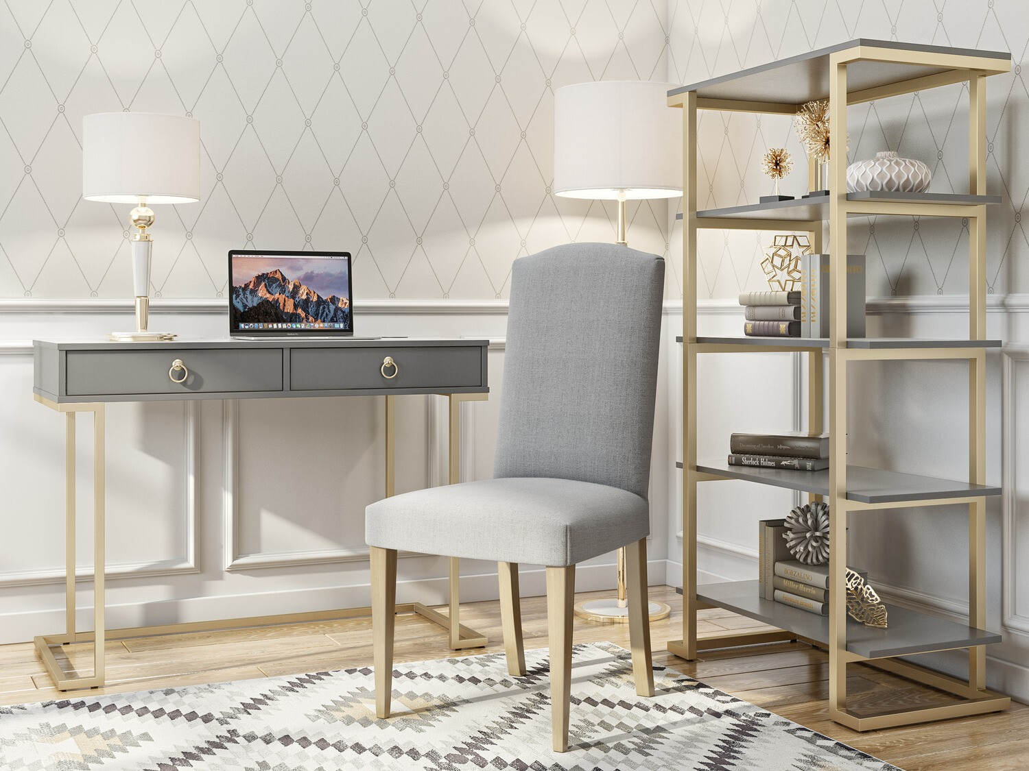 Birou CosmoLiving by Cosmopolitan Fersale 100 (Grafit + Auriu)