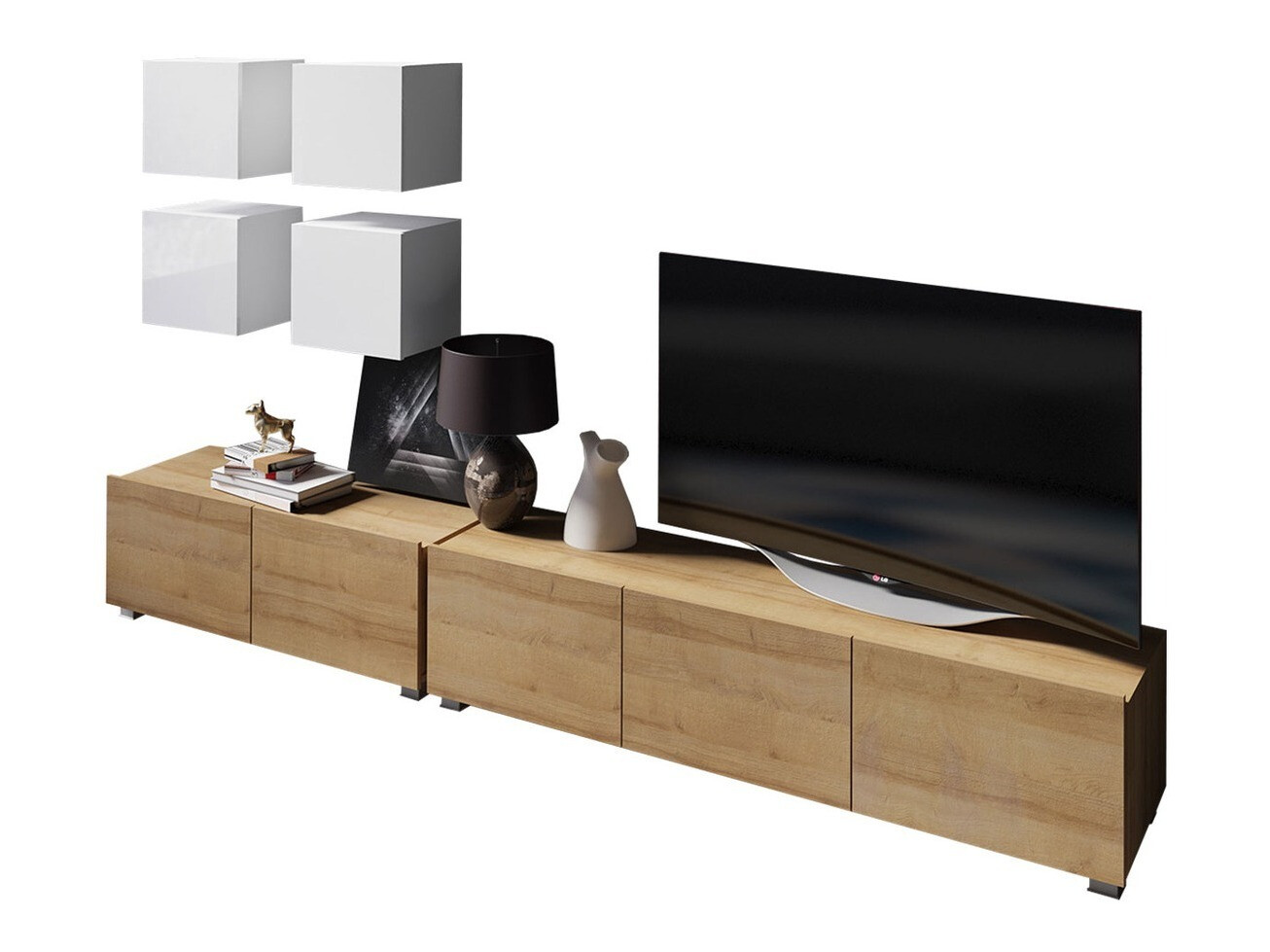 Set de living Tivdalu 132 (Stejar auriu + Alb + Alb lucios)