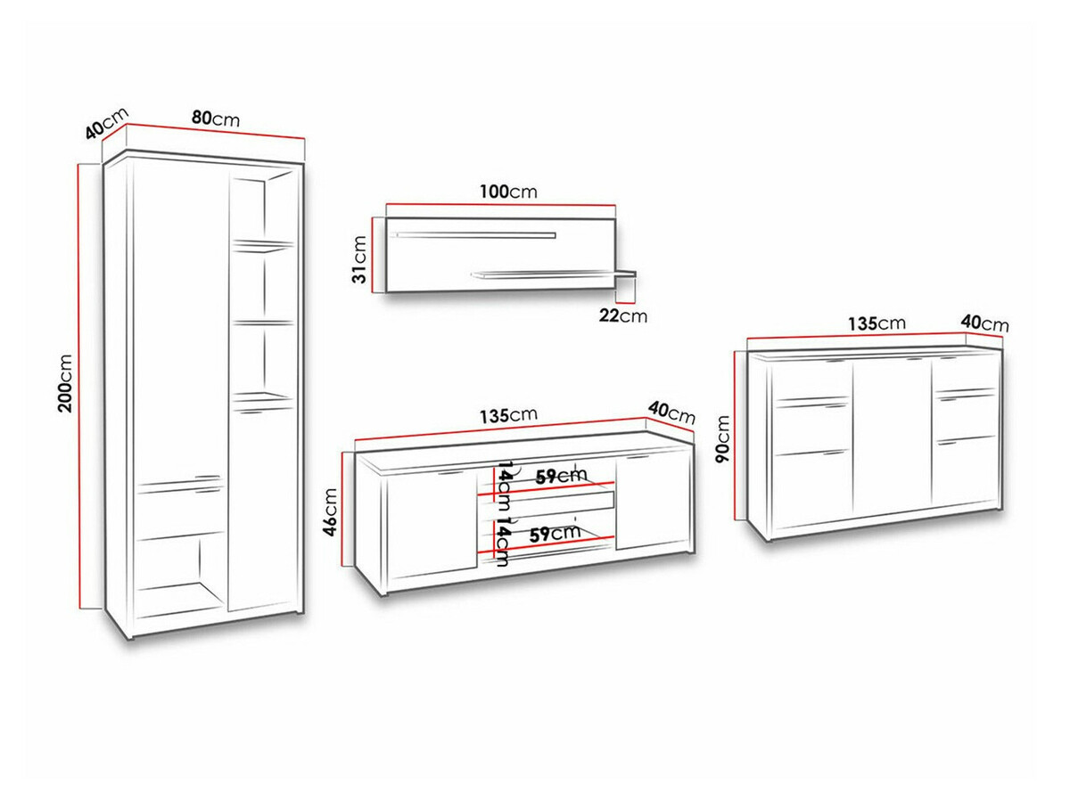 Set de living Fivelbo 117 (Stejar Monastery + Negru lucios)