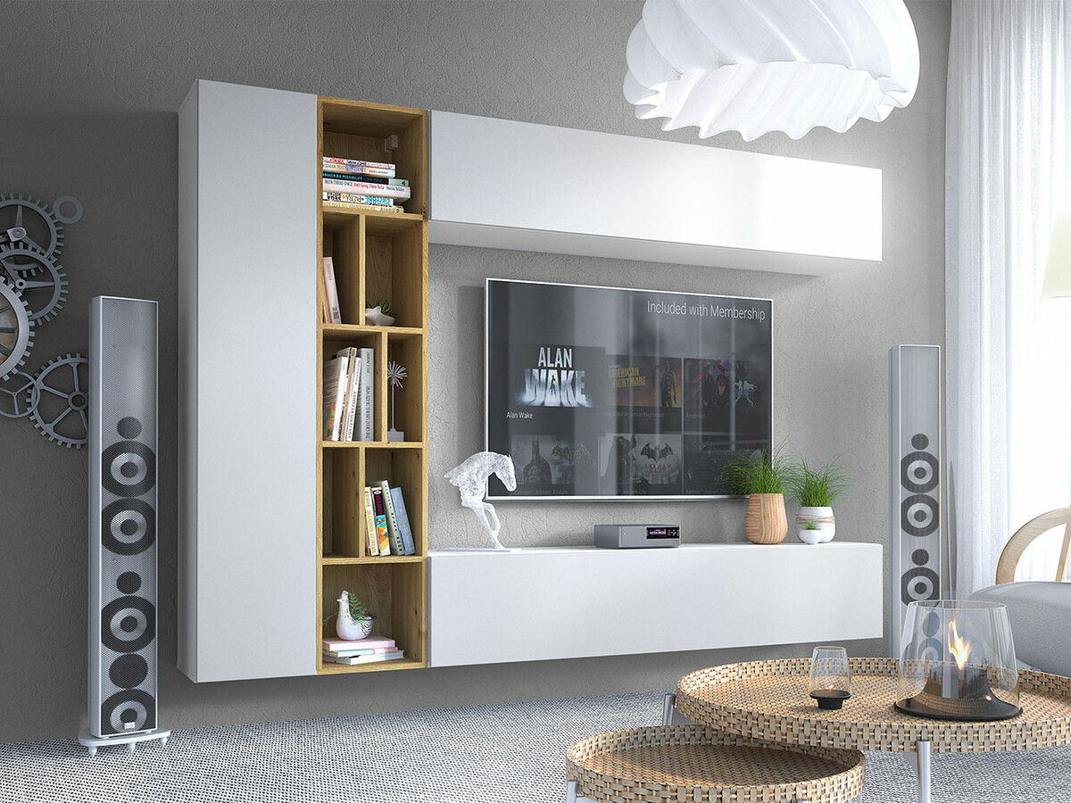 Set de living Comfivo Natura (Alb + Stejar artizan)