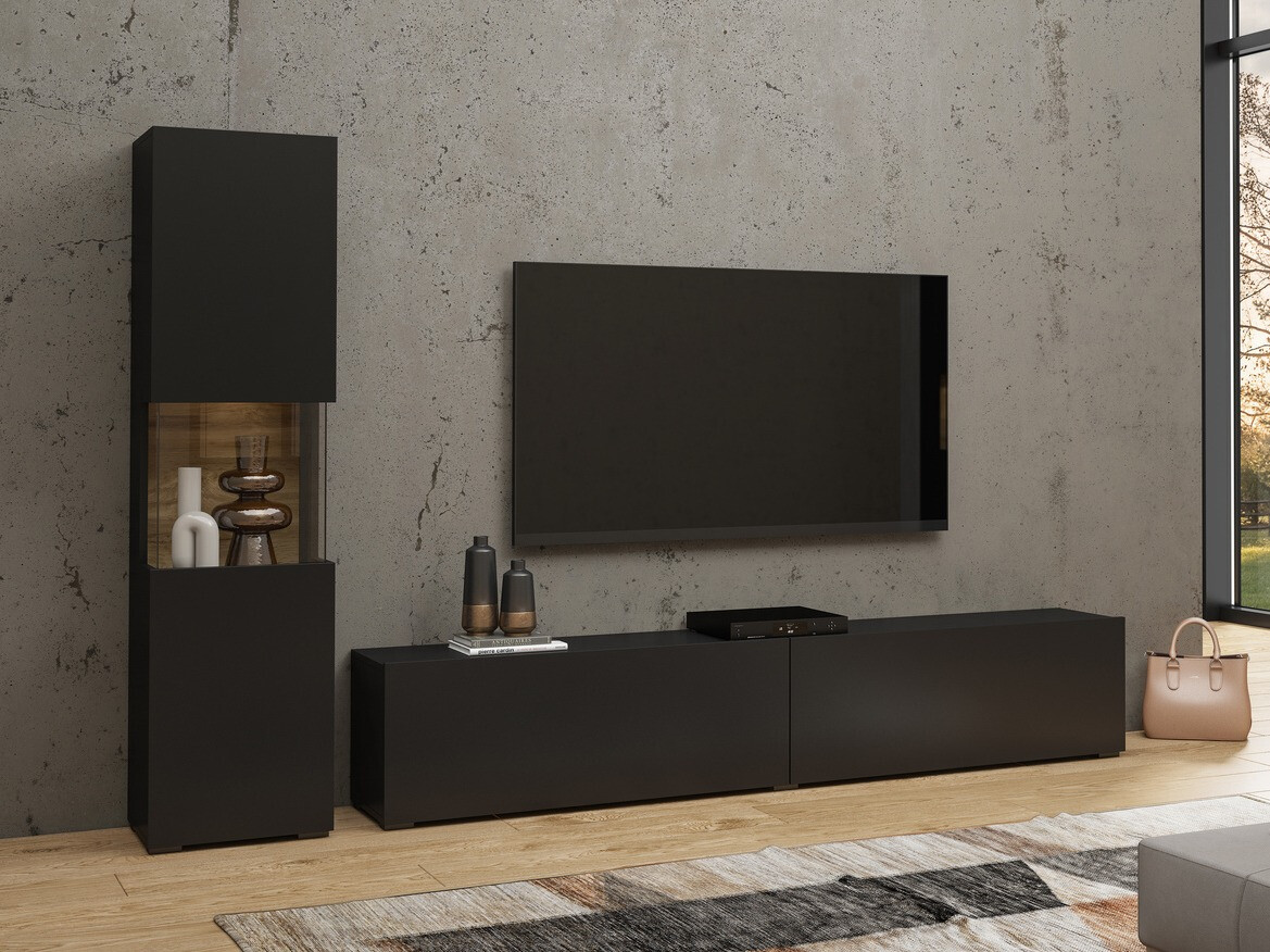 Set de living Revmiru 105 (Negru + Stejar Wotan)