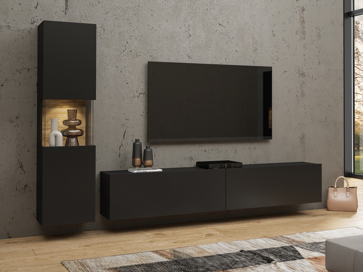 Set de living Revmiru 105 (Negru + Stejar Wotan)