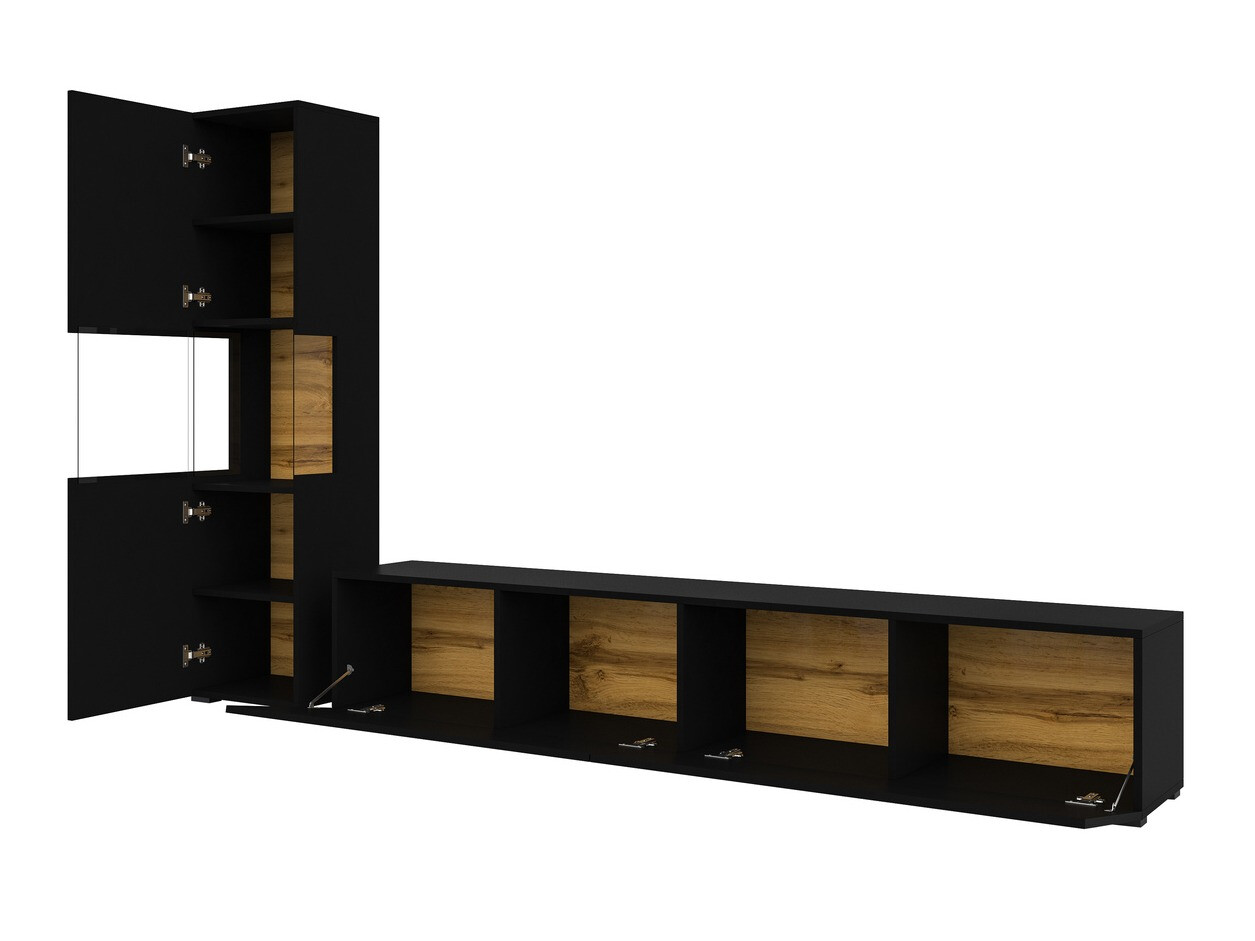 Set de living Revmiru 105 (Negru + Stejar Wotan)