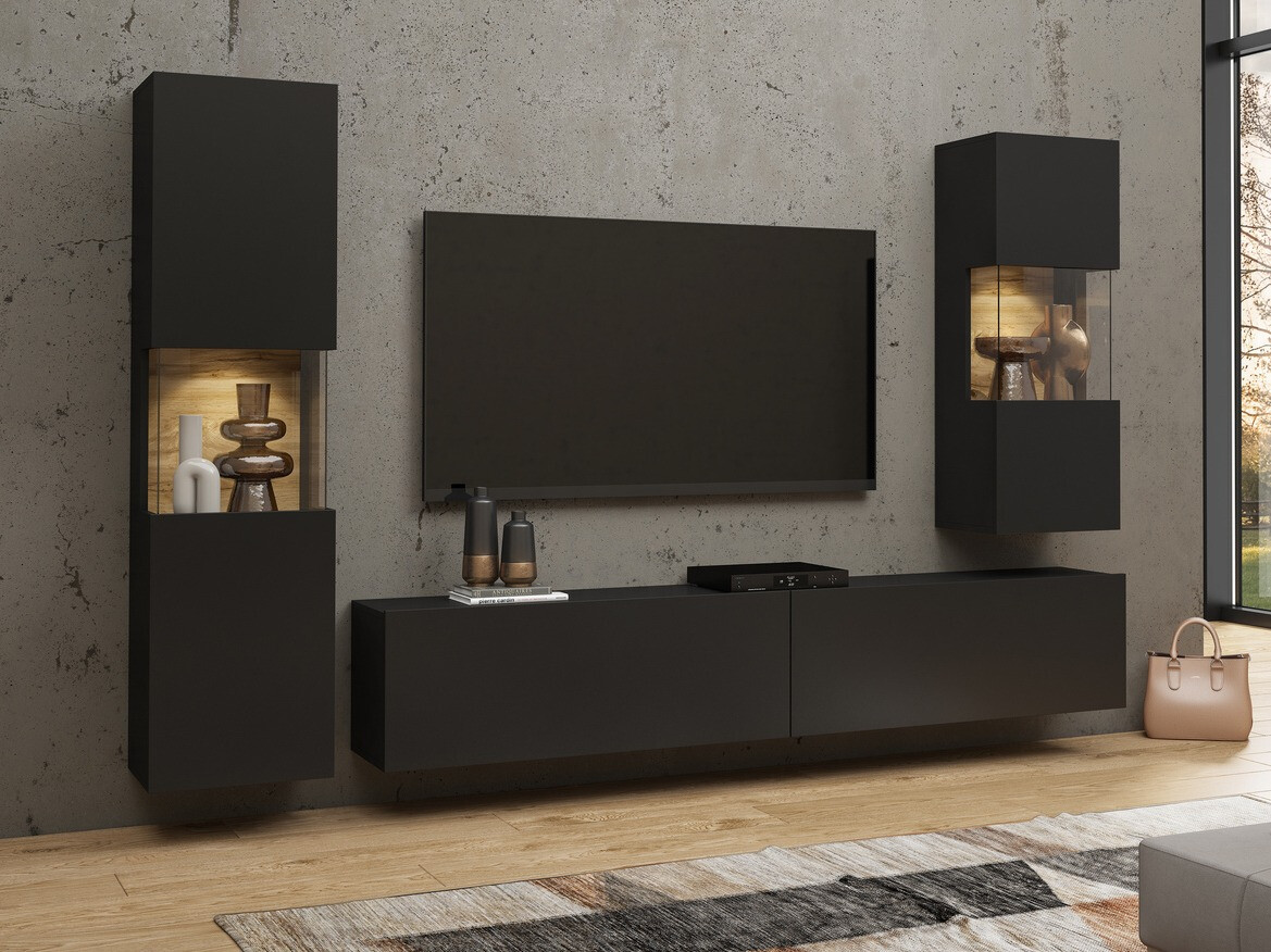 Set de living Revmiru 106 (Negru + Stejar Wotan)