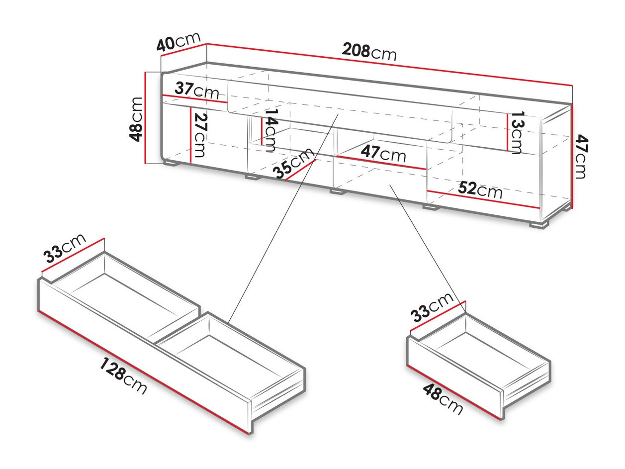 Comodă TV Torsone 113 (Alb + Alb lucios + Stejar San Remo)