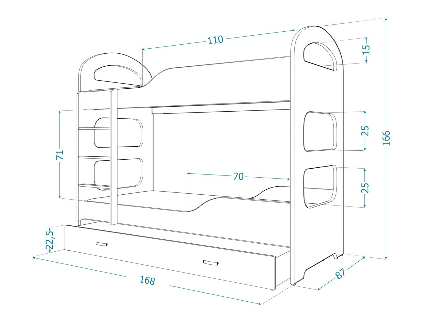 Pat supraetajat Aurora 114 (Albastru)