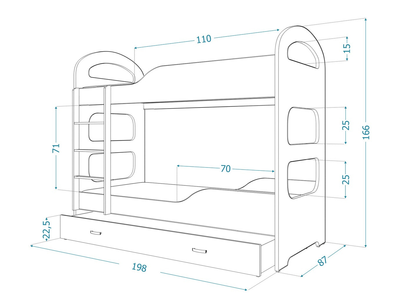 Pat supraetajat Aurora 115 (Albastru)