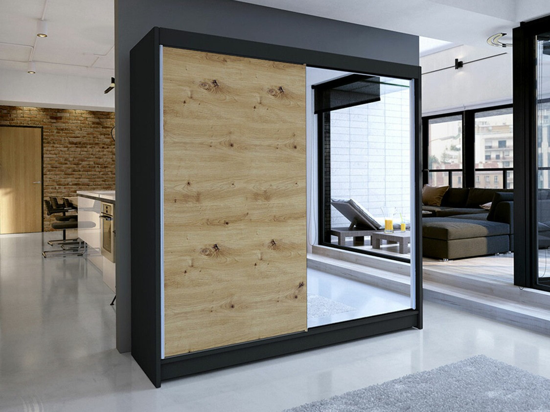 Dulap Closico Cavaris I (Negru + Stejar artizan)
