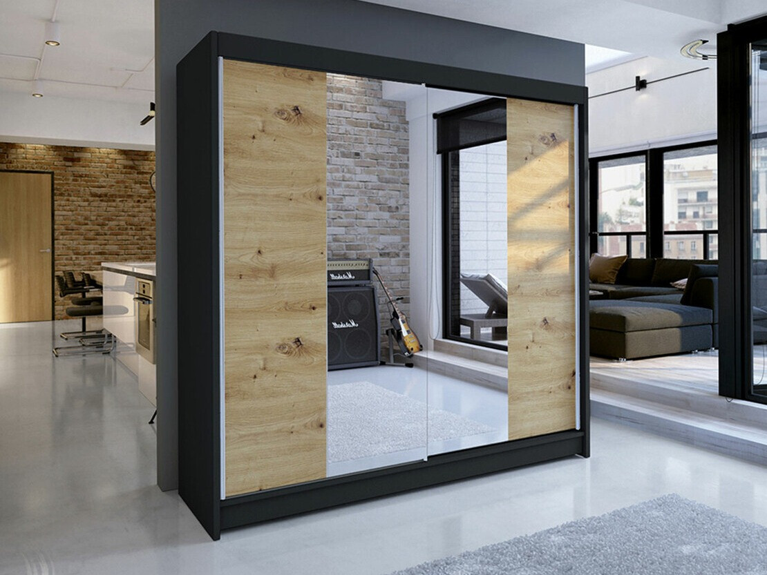 Dulap Closico Cavaris II (Negru + Stejar artizan)