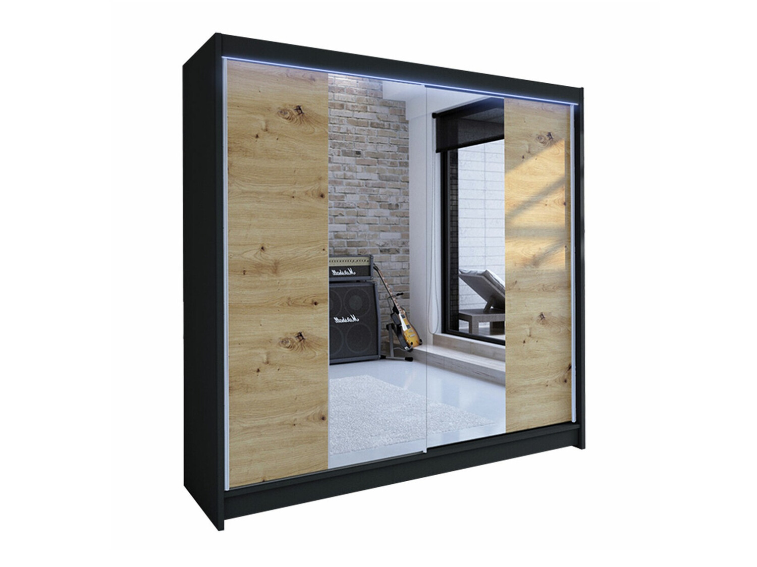 Dulap Closico Cavaris II (Negru + Stejar artizan)