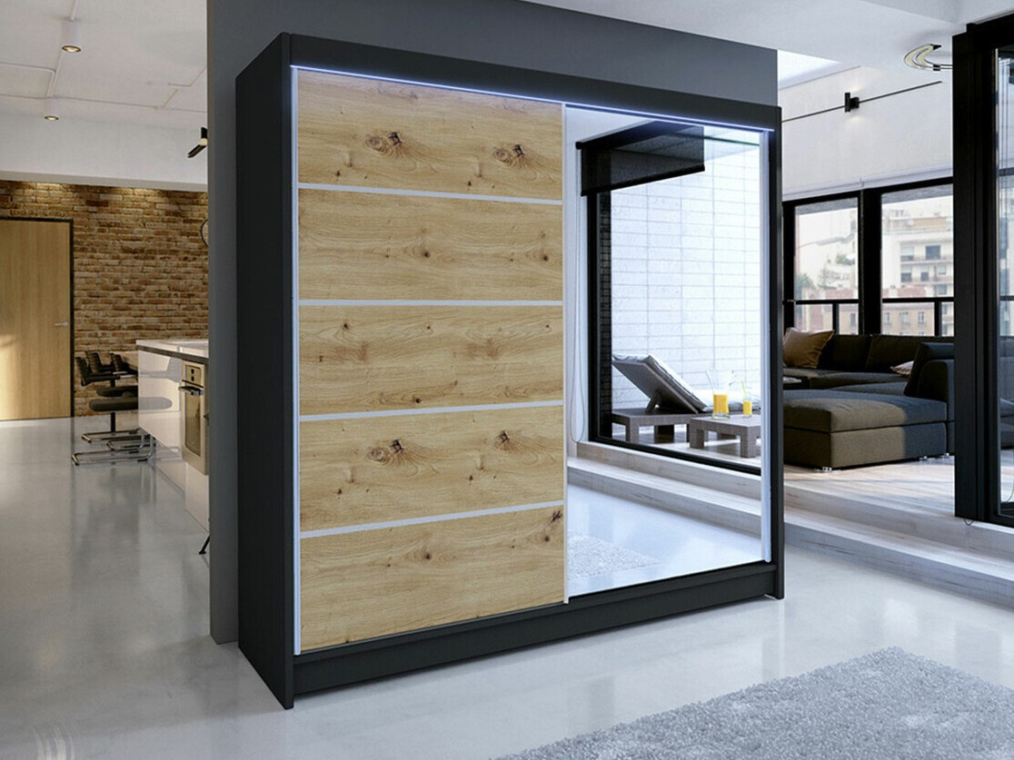 Dulap Closico Cavaris III (Negru + Stejar artizan)