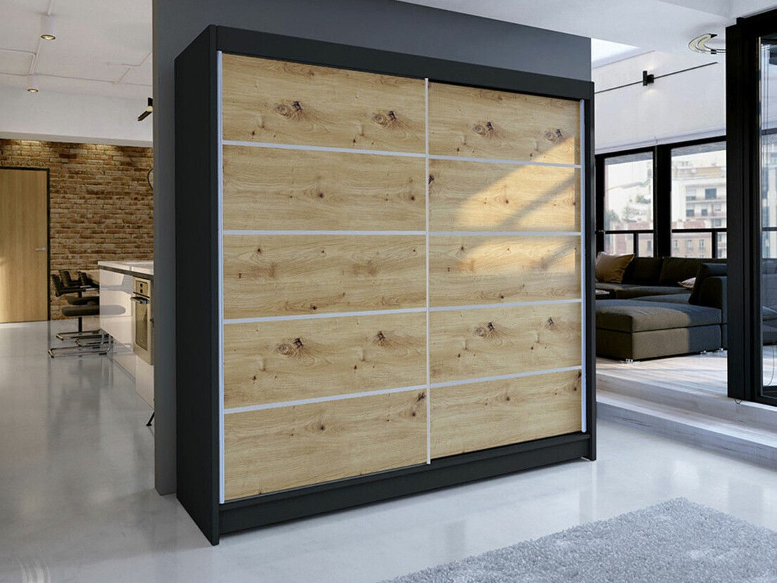 Dulap Closico Cavaris IV (Negru + Stejar artizan)