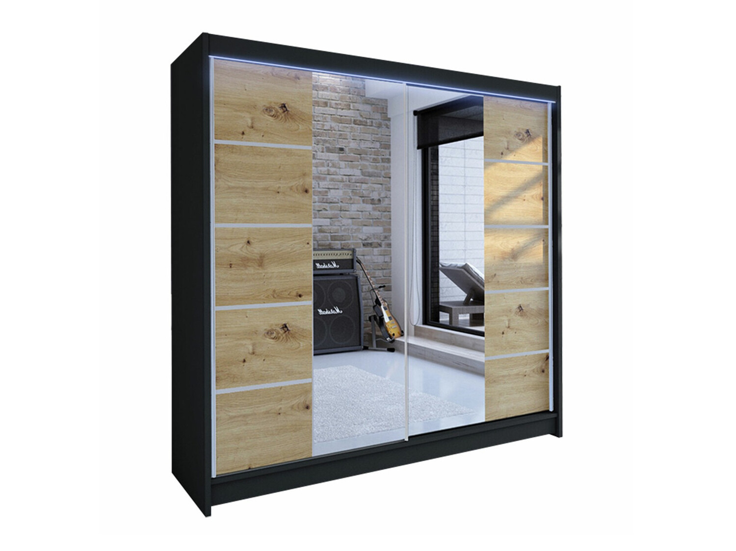 Dulap Closico Cavaris V (Negru + Stejar artizan)
