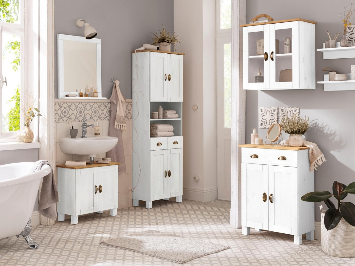 Cabinet de baie suspendat Serelbu 102 (Alb + Maro deschis)