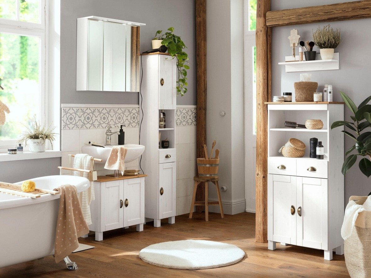 Cabinet de baie neancorat Serelbu 105 (Alb + Maro deschis)