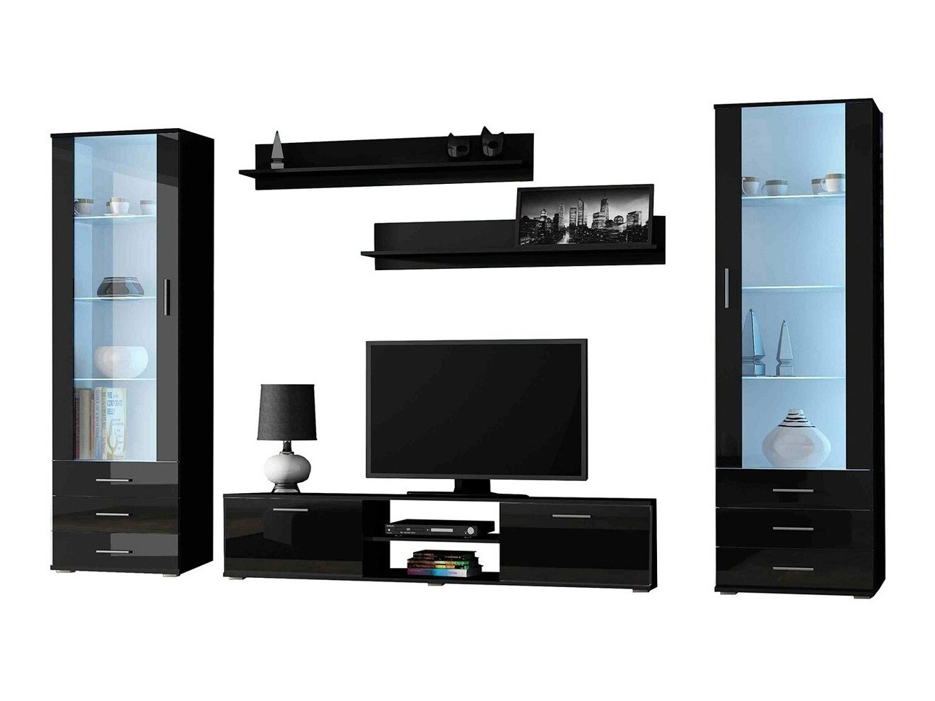 Set de living Tornola 109 (Negru + Negru lucios)