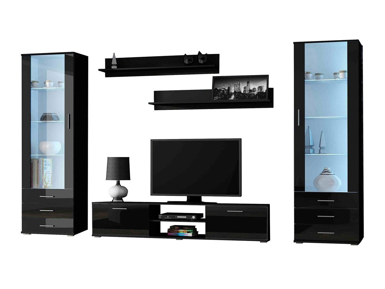 Set de living Tornola 109 (Negru + Negru lucios)