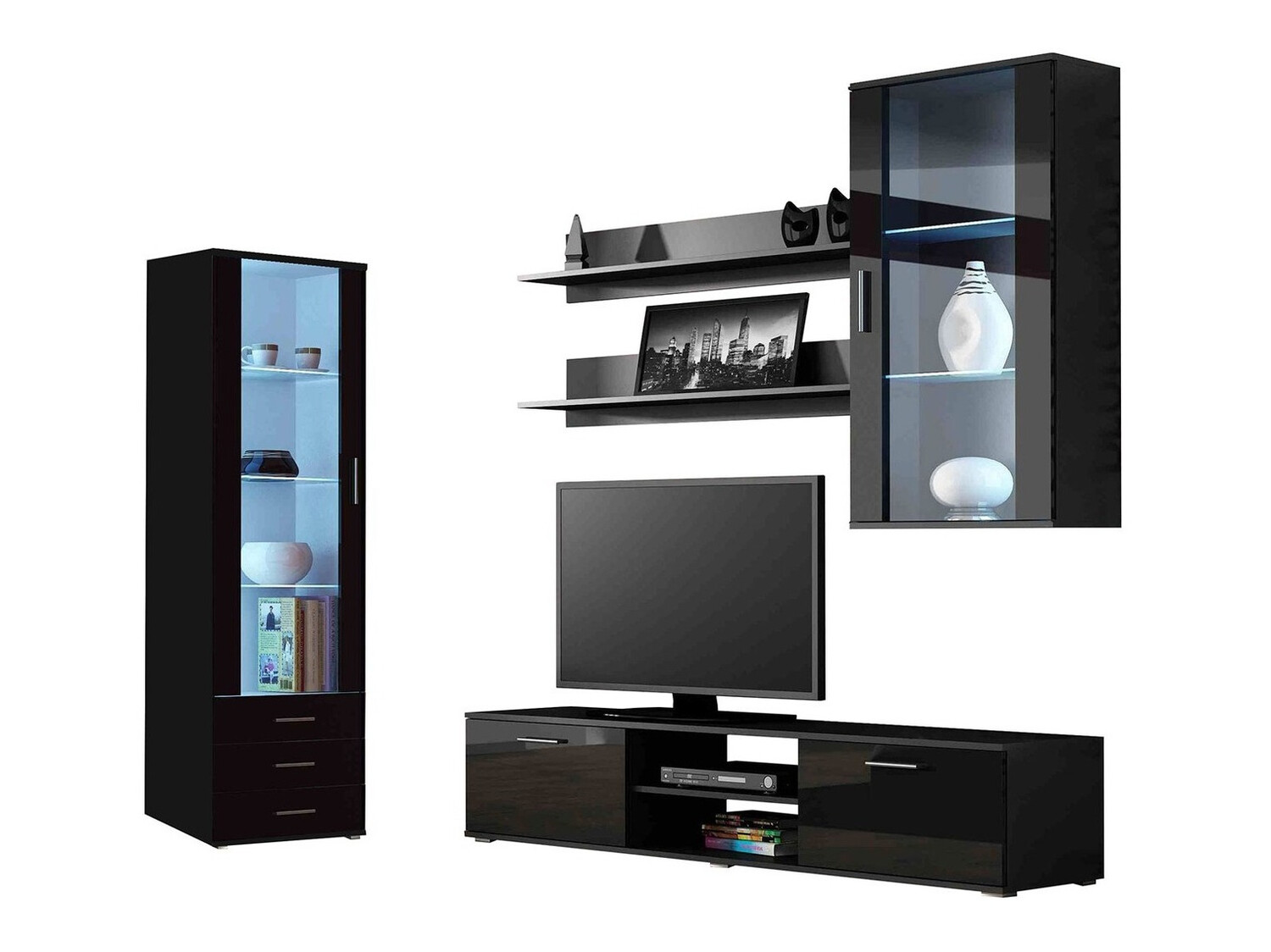 Set de living Tornola 114 (Negru + Negru lucios)