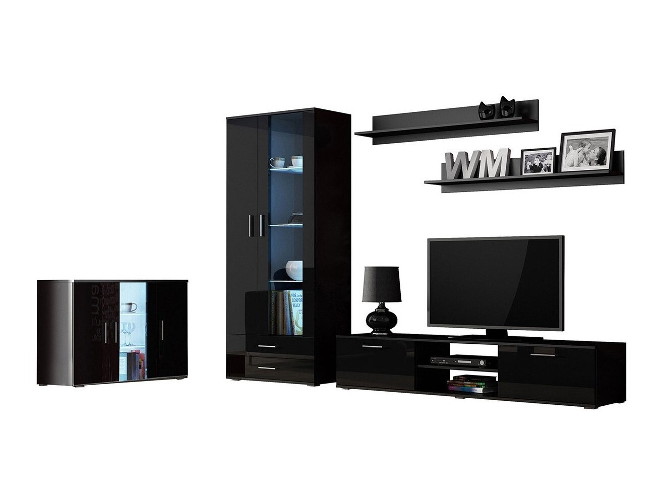 Set de living Tornola 116 (Negru + Negru lucios)