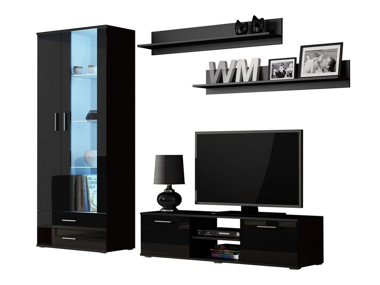 Set de living Tornola 117 (Negru + Negru lucios)