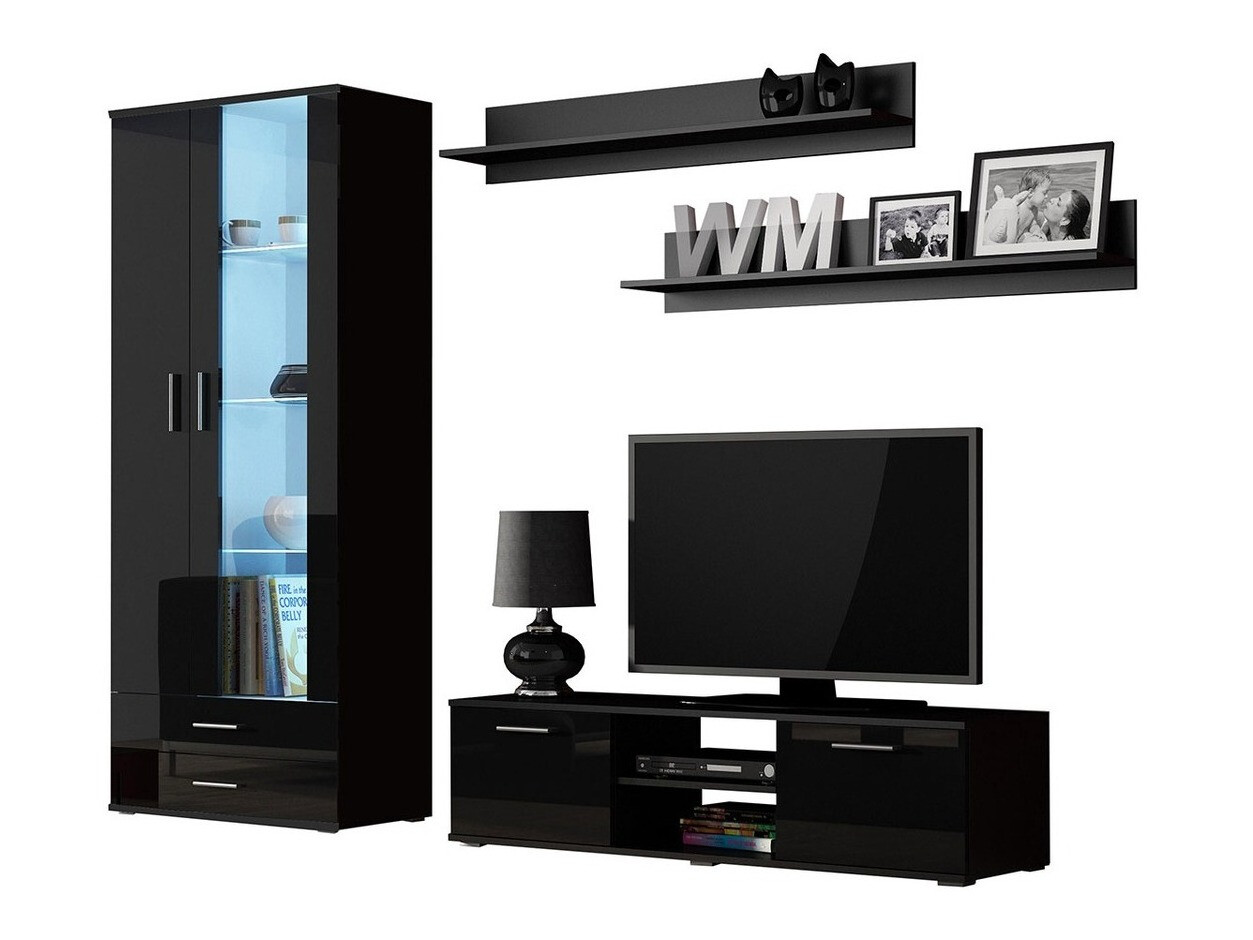Set de living Tornola 117 (Negru + Negru lucios)