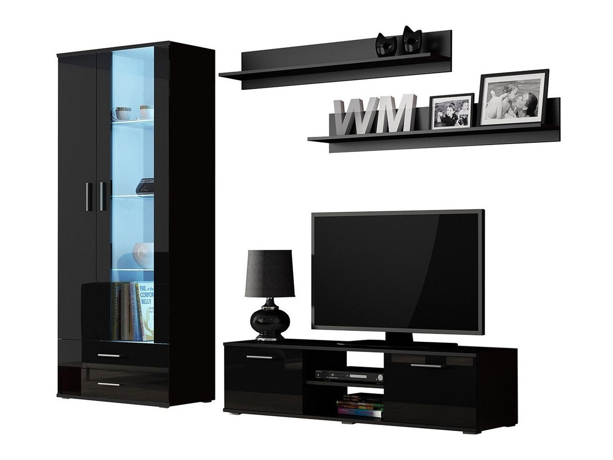 Set de living Tornola 117 (Negru + Negru lucios)