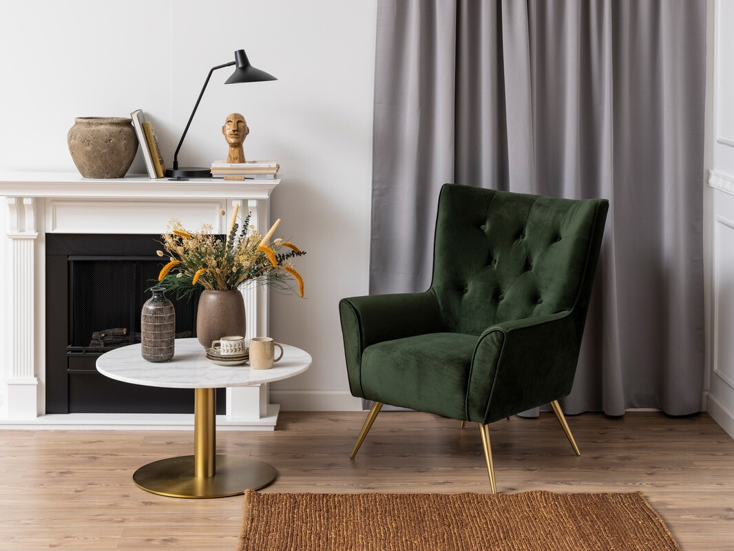 Măsuță de cafea Norsica 425 (Auriu + Marmură albă)