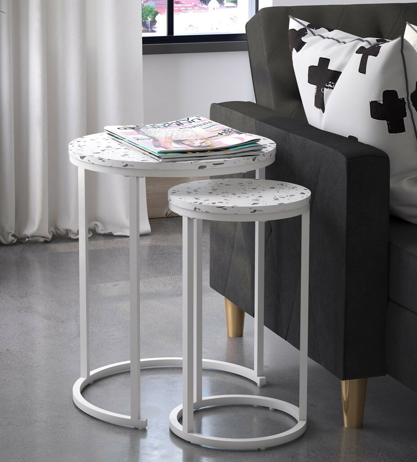 Set măsuțe laterale CosmoLiving by Cosmopolitan 121 (Terazzo + Alb)