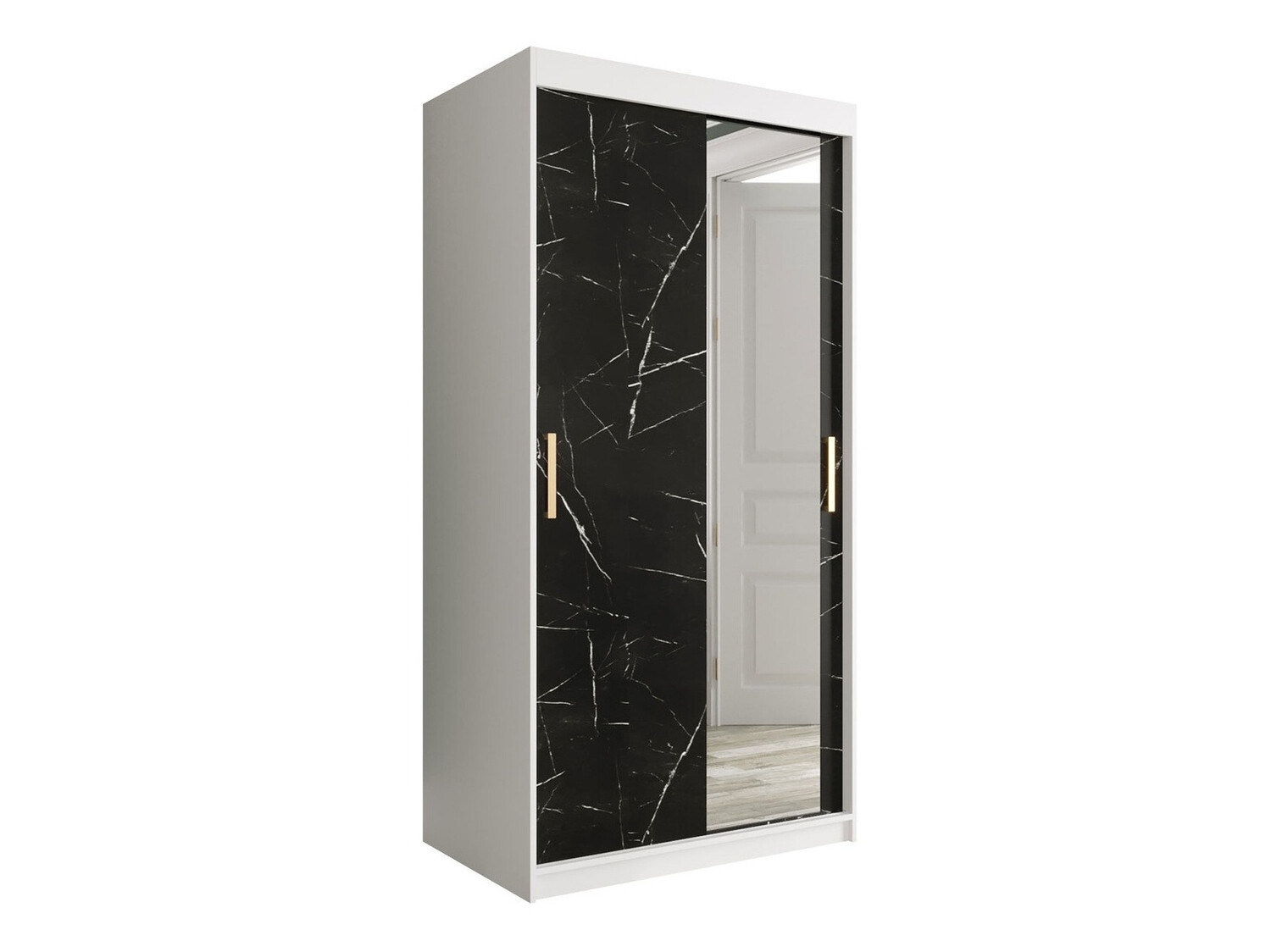 Dulap Hartford 258 (Mat alb + Marmură neagră)