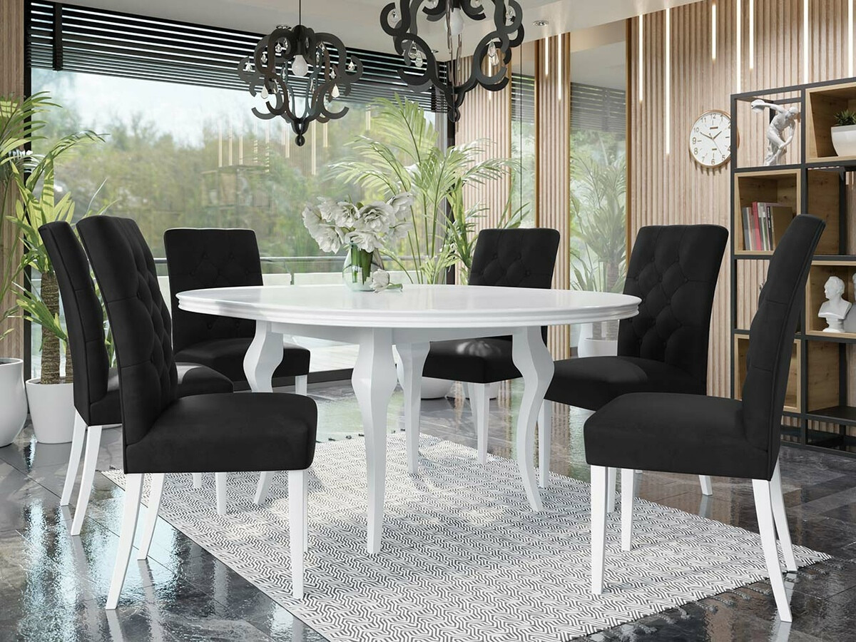 Set de dining Racine 138 (Alb lucios + Magic Velvet 2219)