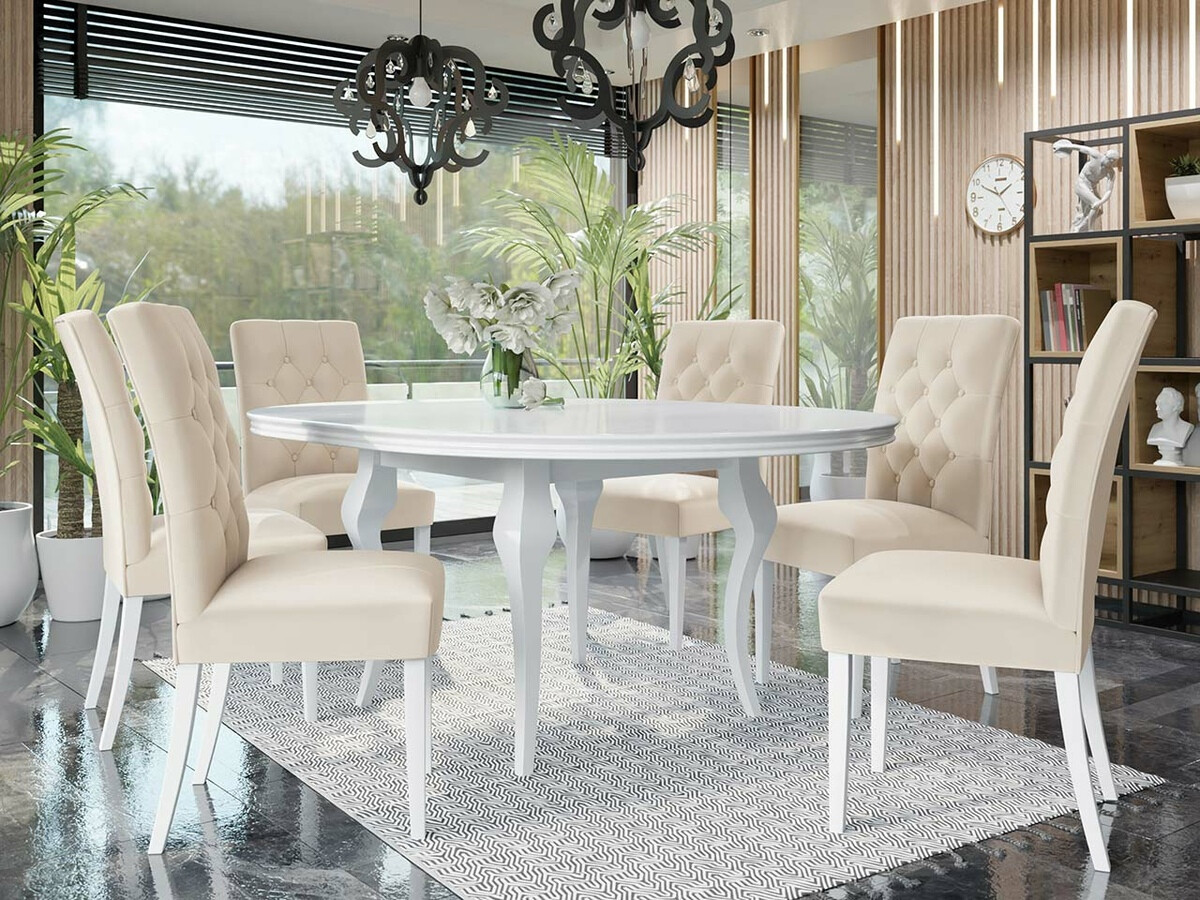 Set de dining Racine 138 (Alb lucios + Magic Velvet 2250)