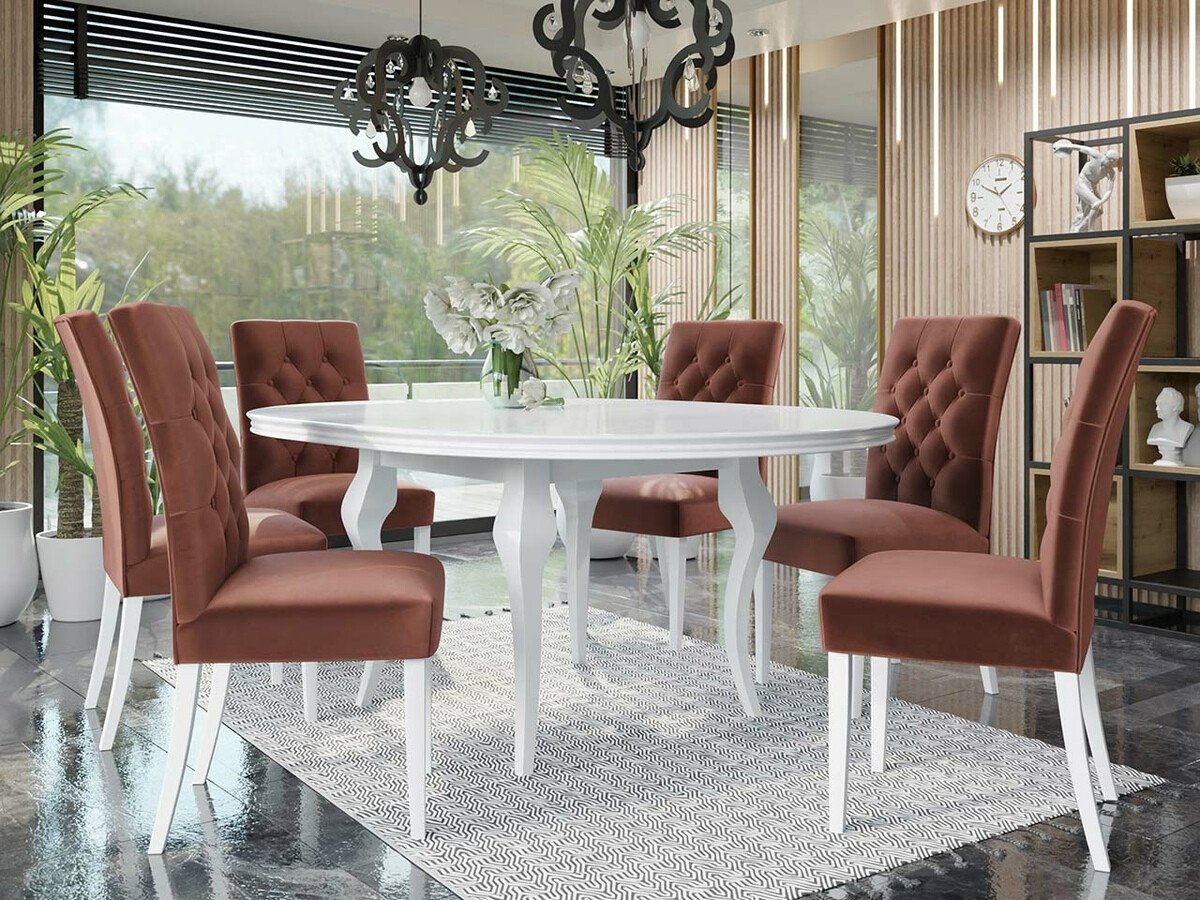 Set de dining Racine 138 (Alb lucios + Magic Velvet 2258)