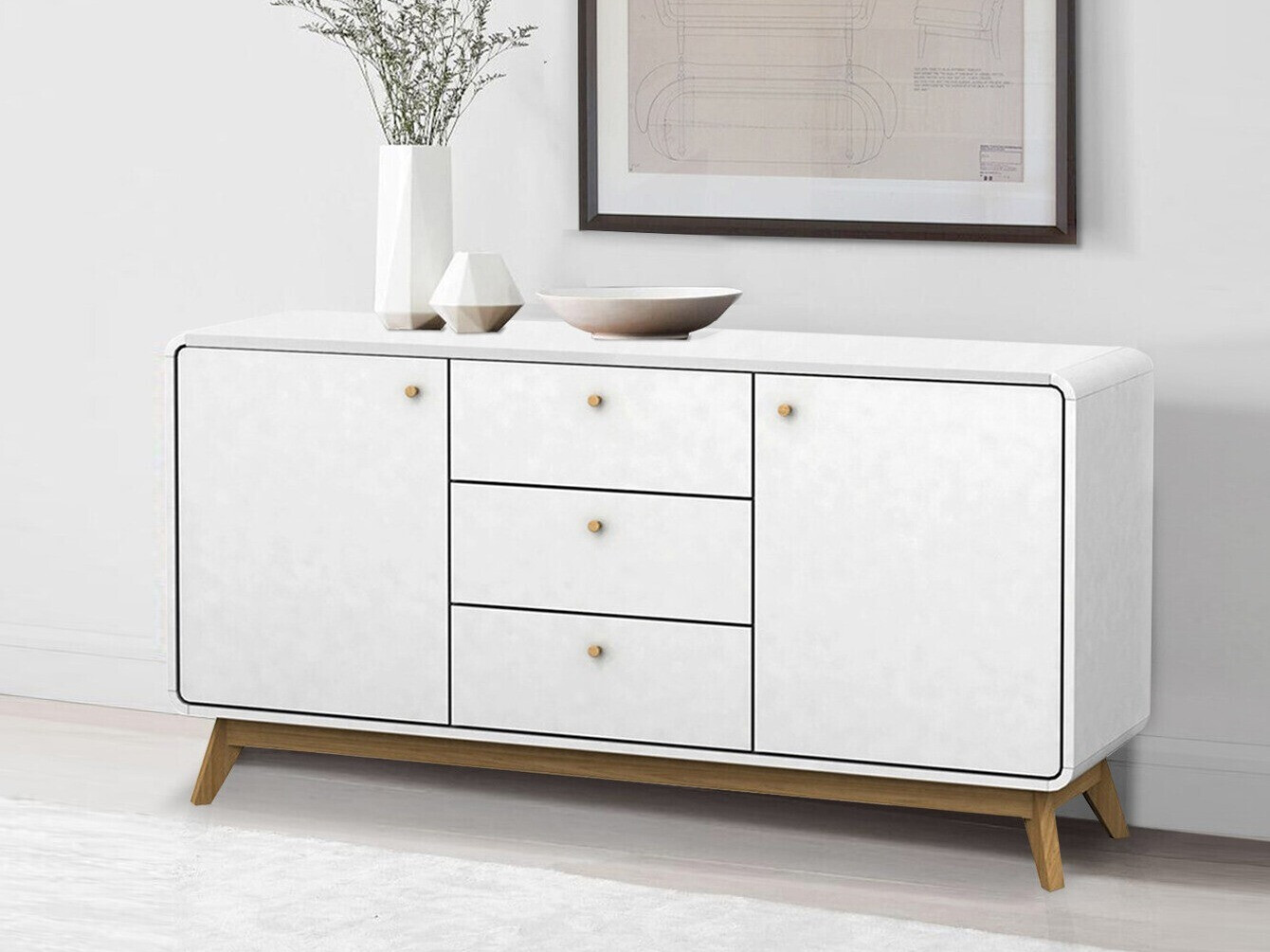 Comodă Elbtena 110 (Alb + Stejar)