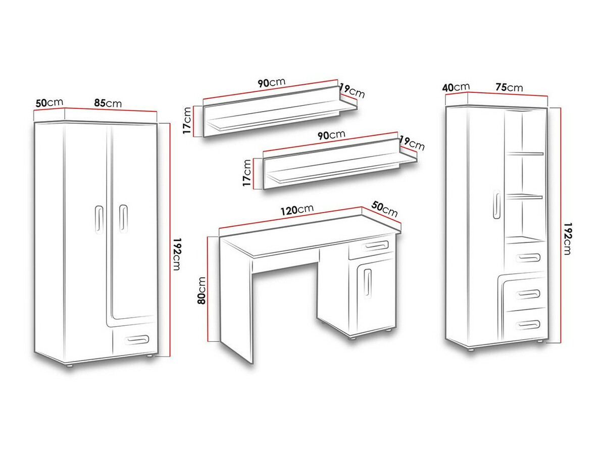 Set pentru camera copiilor Levtala 116 (Antracit + Alb + Roze)