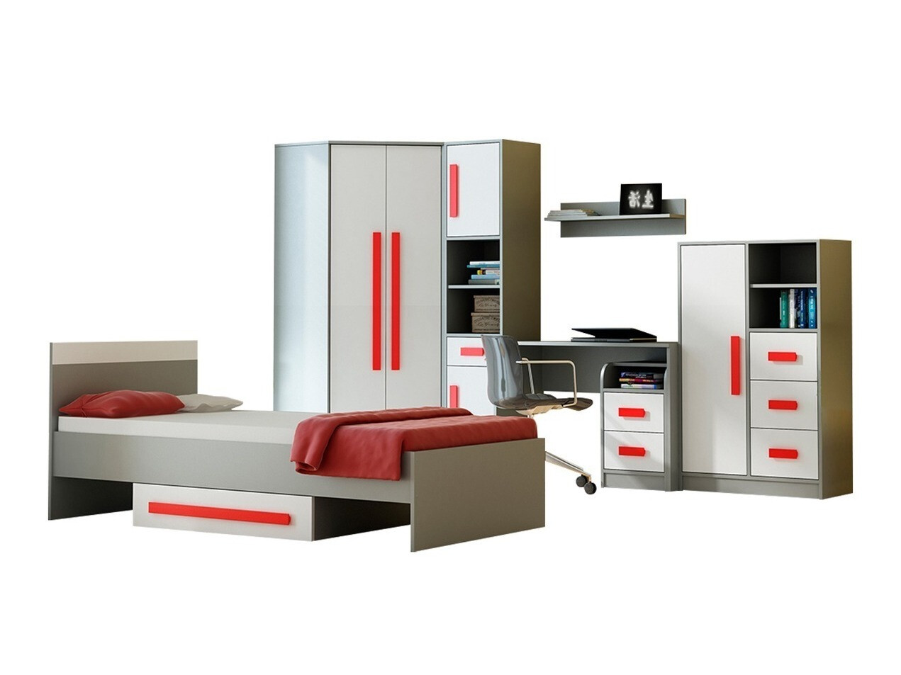 Dulap de colț Akron C106 (Gri + Alb + Violet)