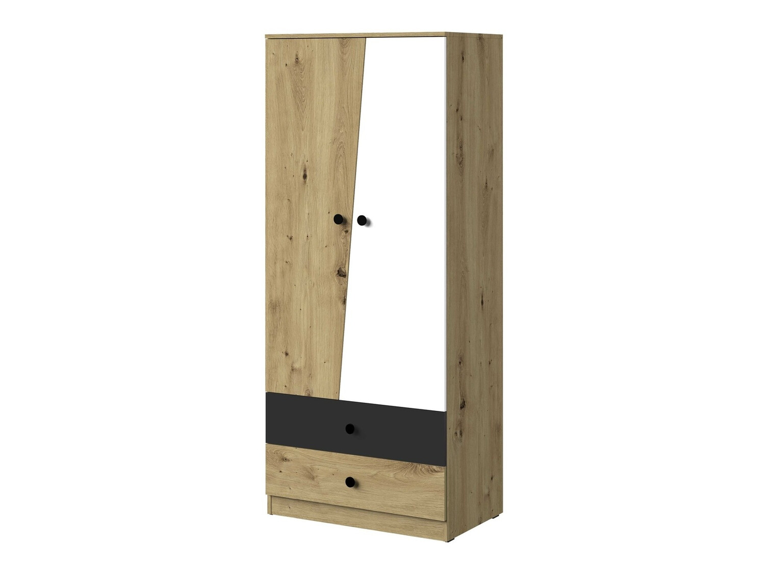 Dulap Mirelbu 100 (Stejar artizan + Alb + Negru)