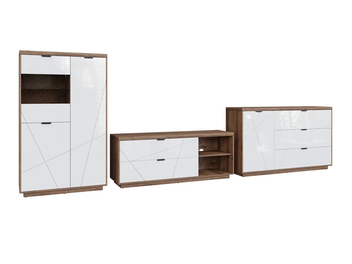 Set de living Fivale 110 (Stejar Delano închis + Alb lucios)