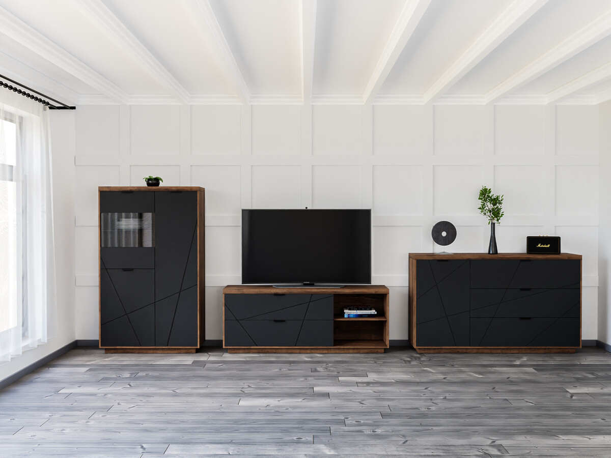 Set de living Fivale 110 (Stejar Delano închis + Negru mat)