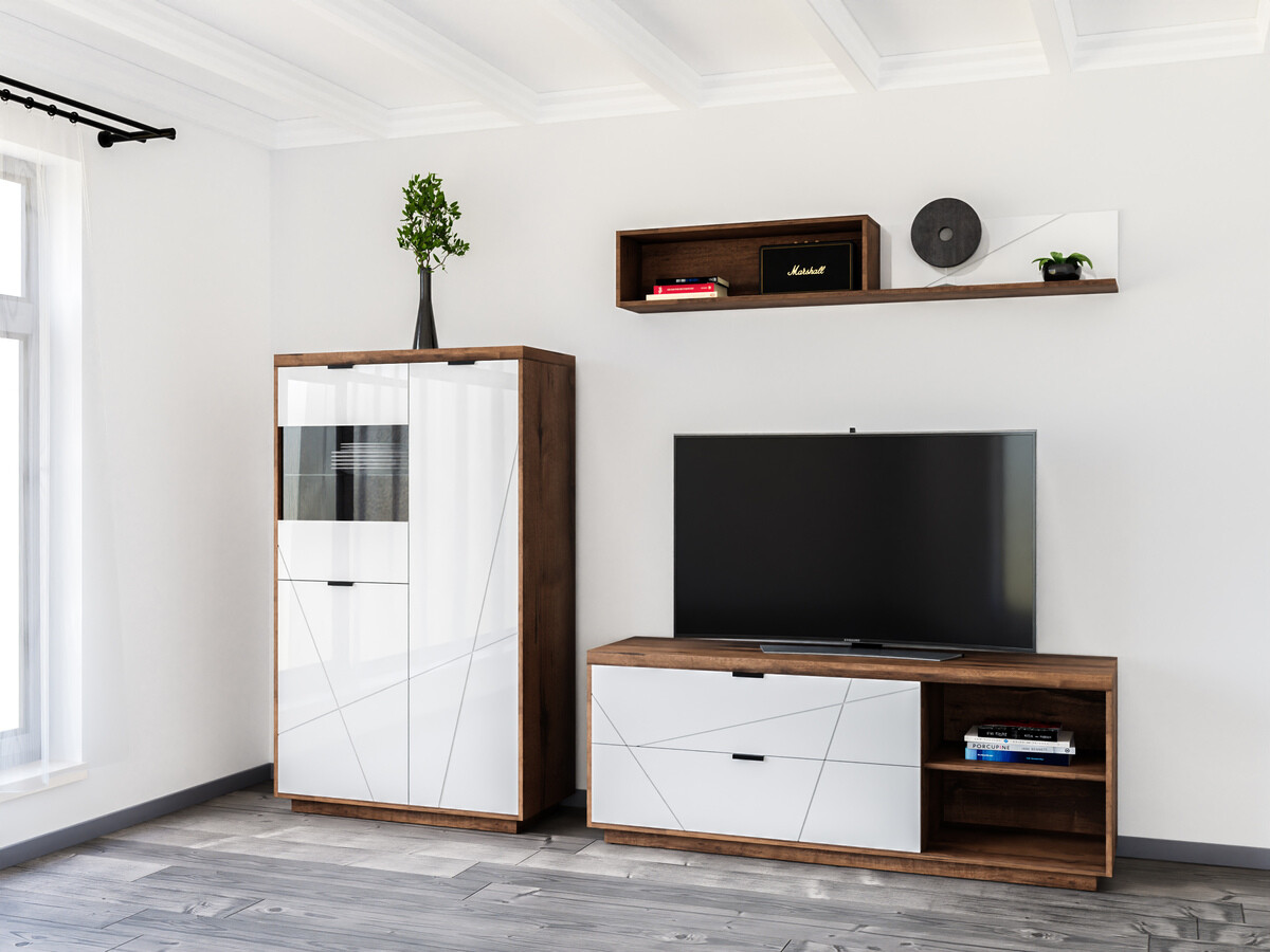 Set de living Fivale 111 (Stejar Delano închis + Alb lucios)