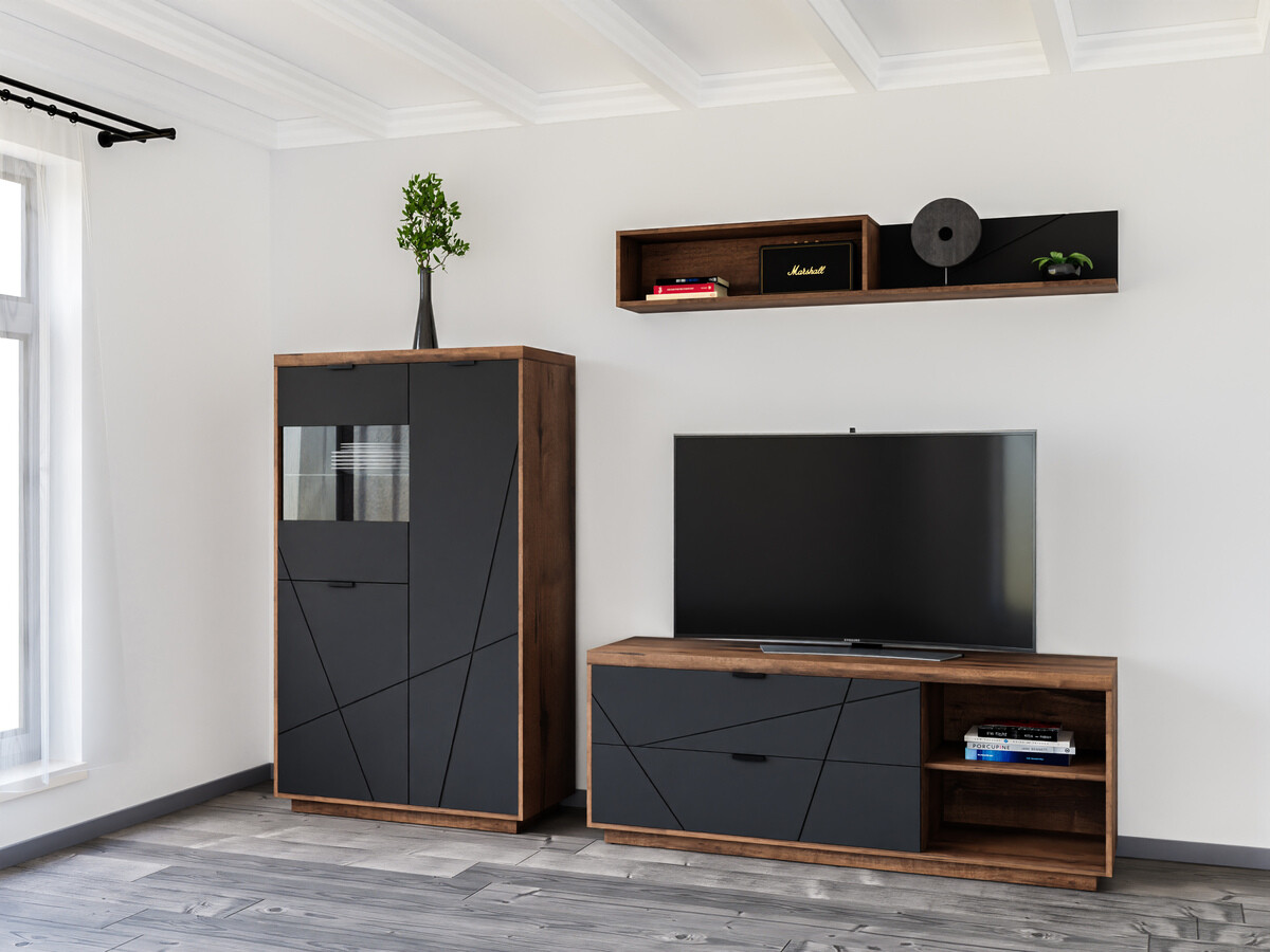 Set de living Fivale 111 (Stejar Delano închis + Negru mat)