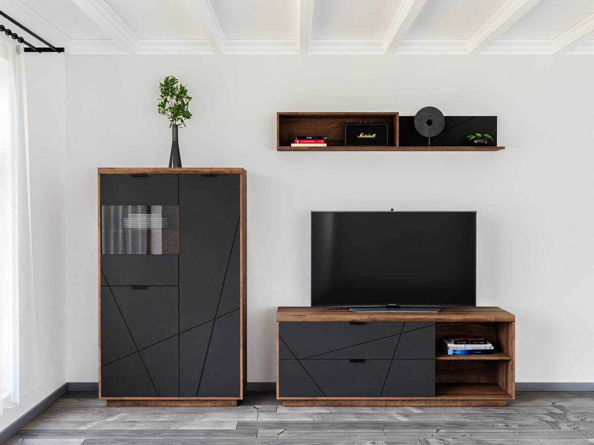 Set de living Fivale 111 (Stejar Delano închis + Negru mat)