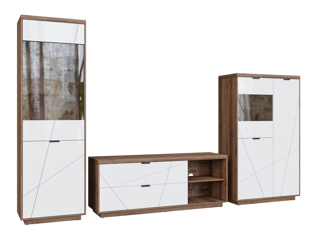 Set de living Fivale 112 (Stejar Delano închis + Alb lucios)