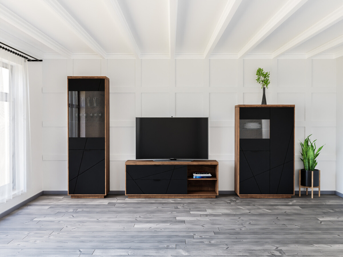 Set de living Fivale 112 (Stejar Delano închis + Negru mat)