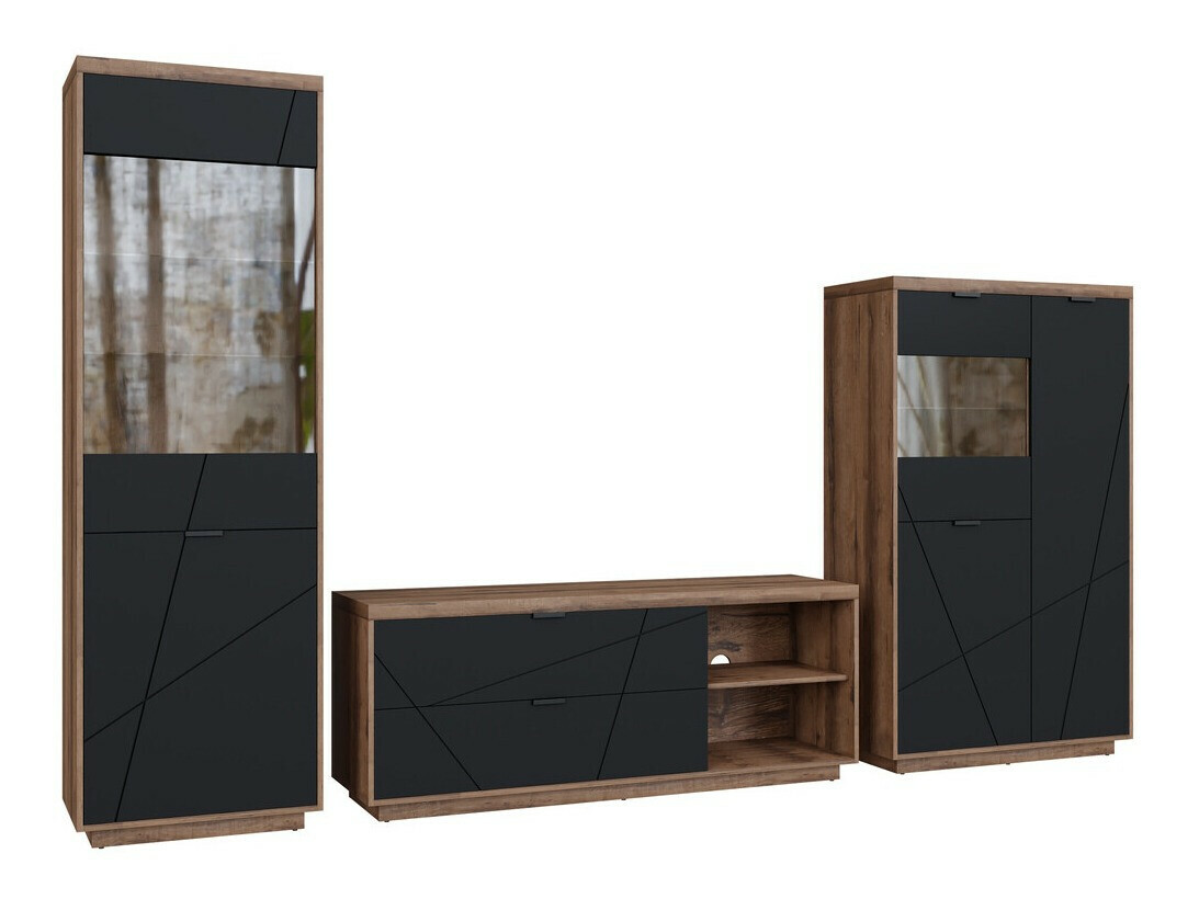 Set de living Fivale 112 (Stejar Delano închis + Negru mat)