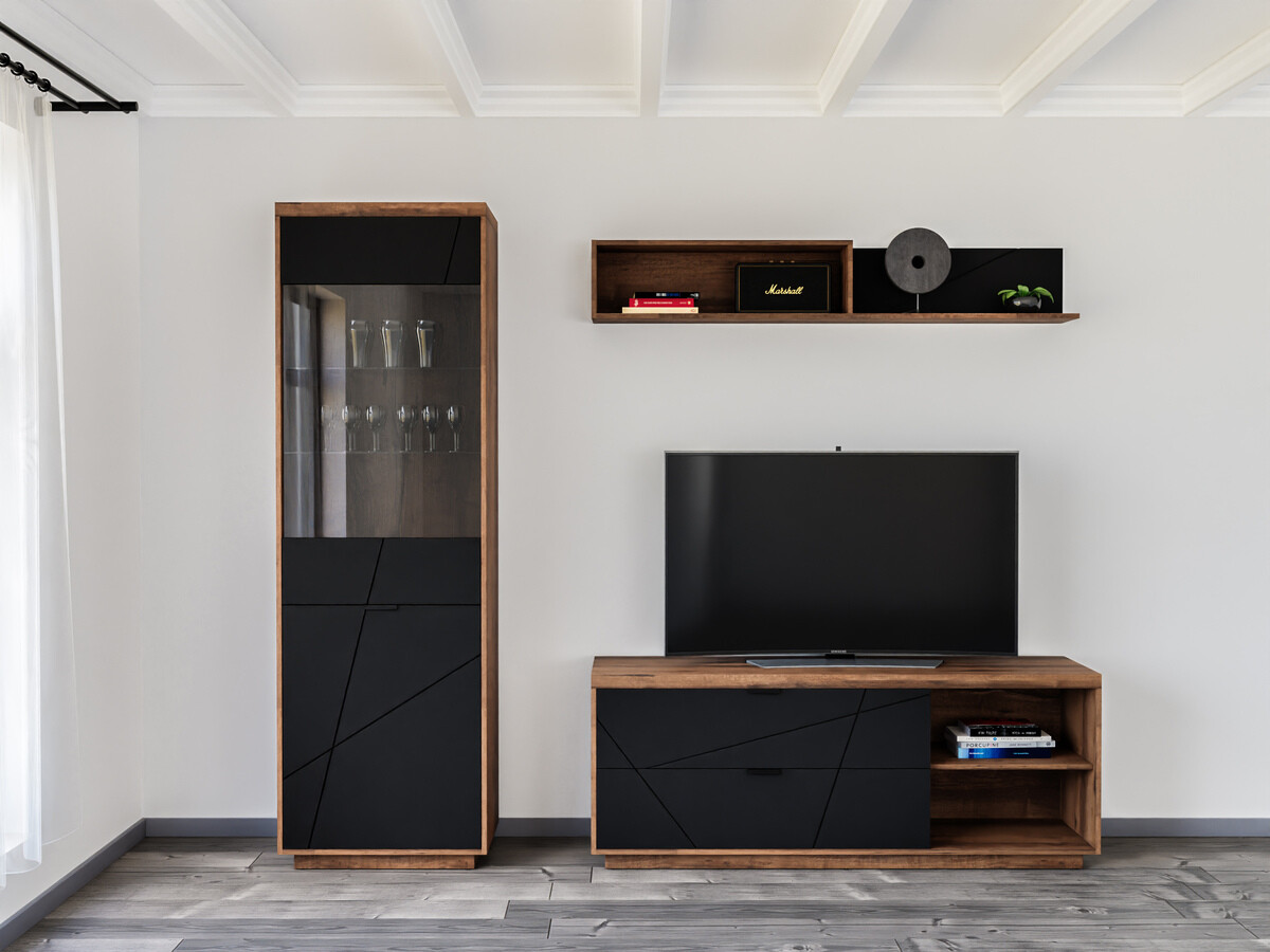 Set de living Fivale 113 (Stejar Delano închis + Negru mat)