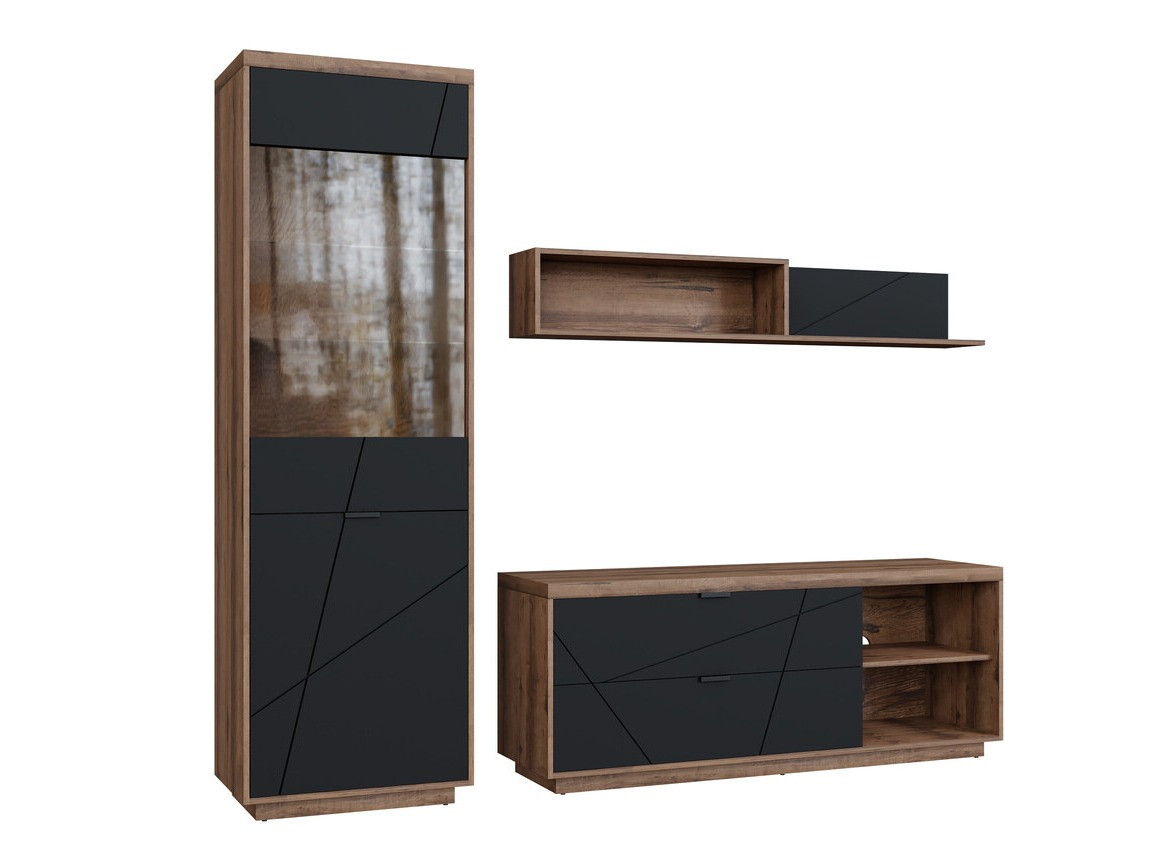 Set de living Fivale 113 (Stejar Delano închis + Negru mat)