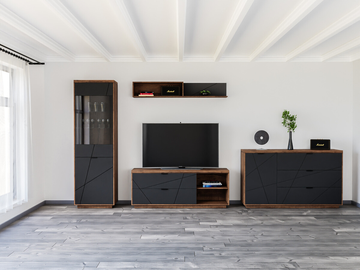 Set de living Fivale 114 (Stejar Delano închis + Negru mat)